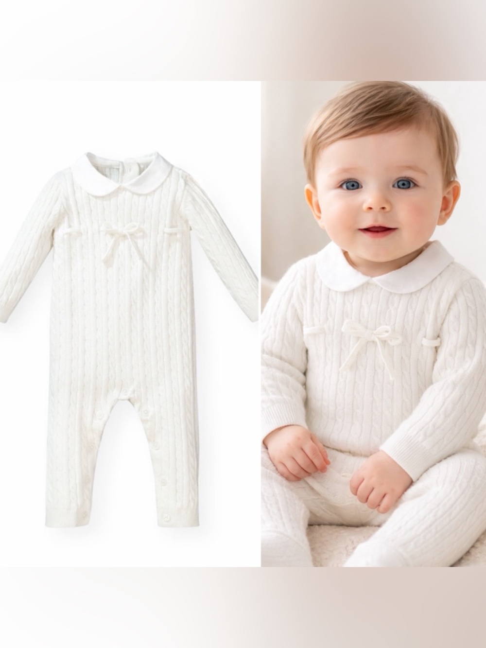 Hope & Henry Layette Cable Romper with Peter Pan Collar - NWT